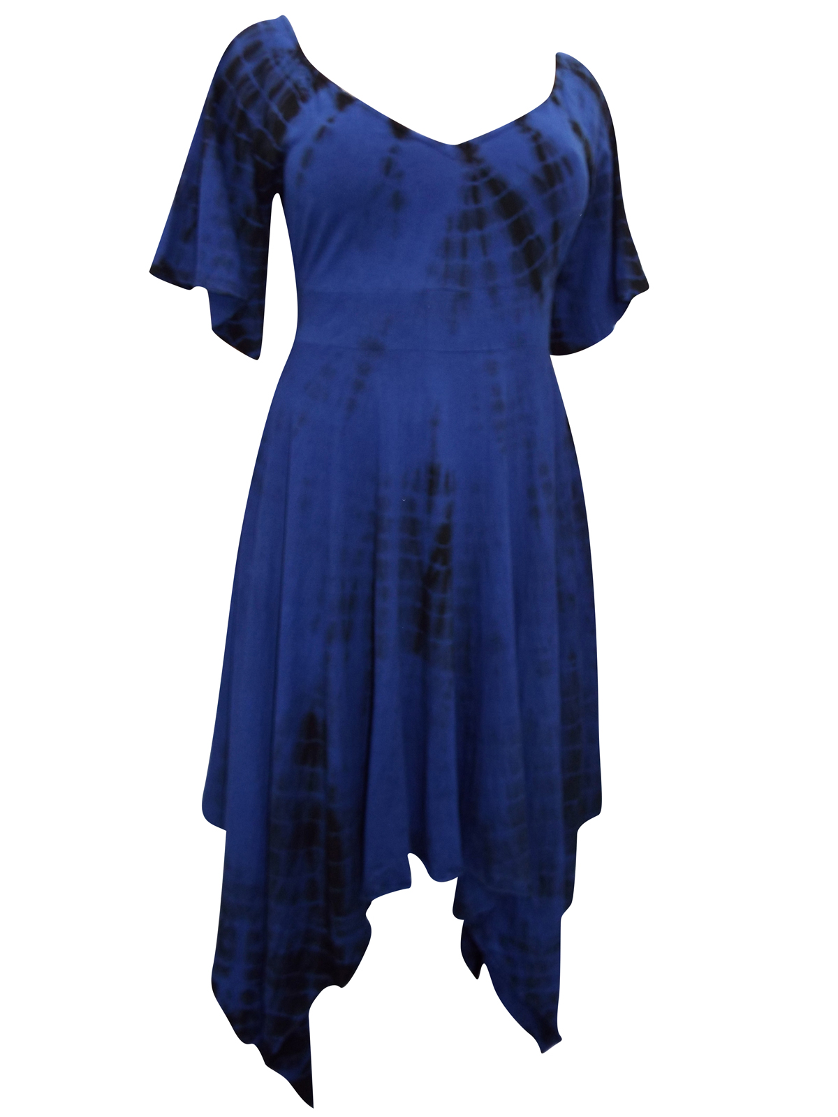 eaonplus NAVY Pure Cotton Handkerchief Hem Tie-Dye Dress - Plus Size 14 ...