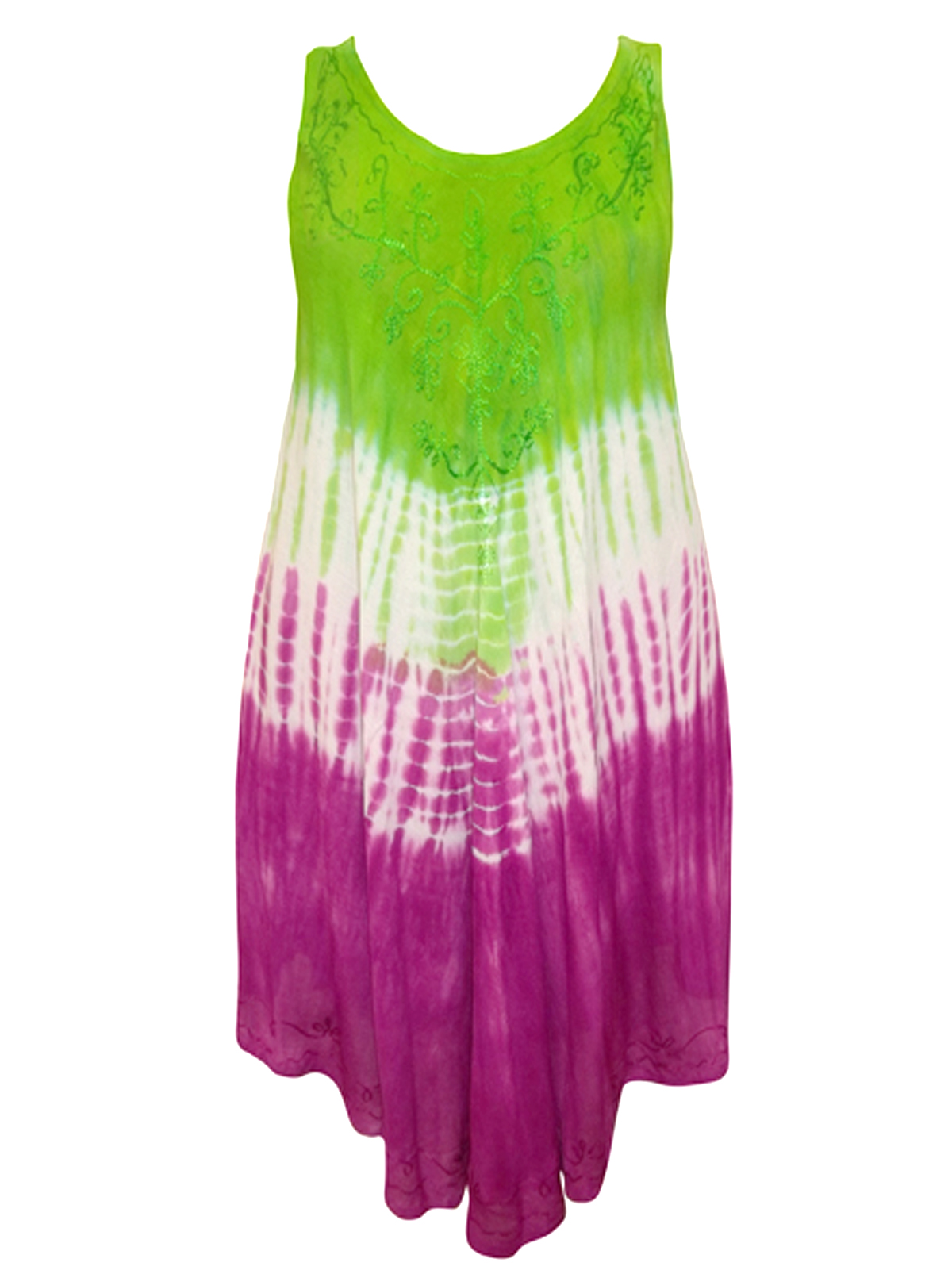 eaonplus GreenBerry Embroidered Dipped Hem Crinkle Viscose Sundress ...