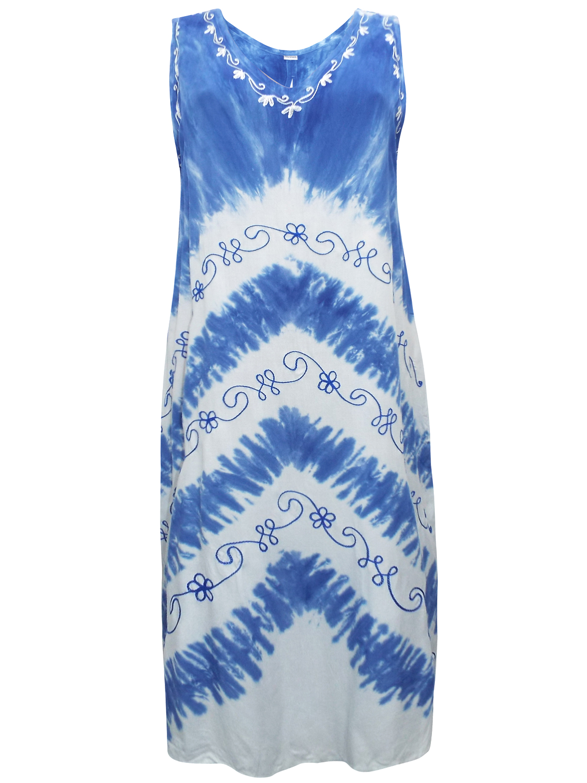 LIGHT-BLUE Tie Dye Embroidered Beach Dress - FreeSize