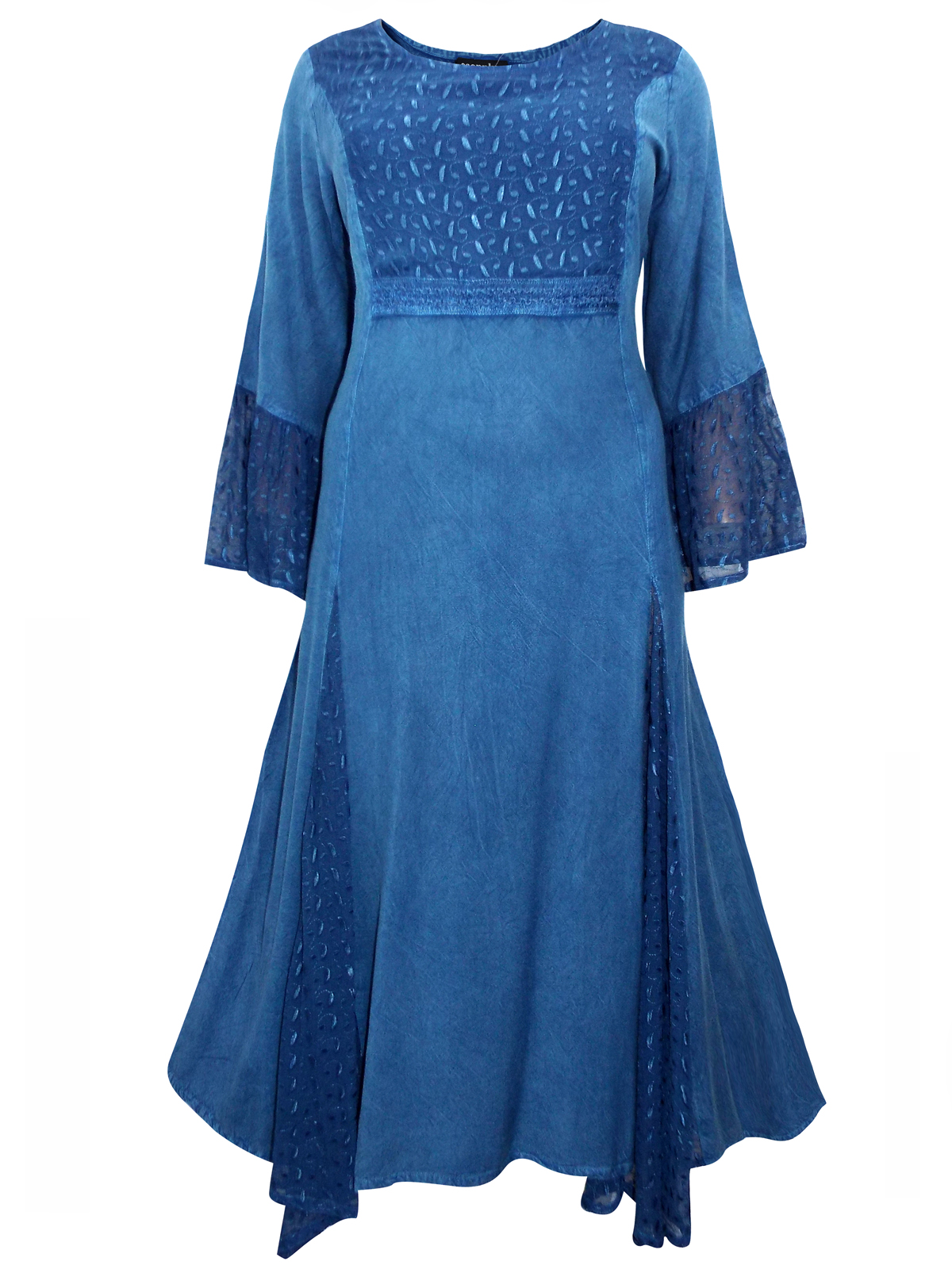 eaonplus ANTIQUE-BLUE Embroidered Panelled Bell Sleeve Dress - Plus ...