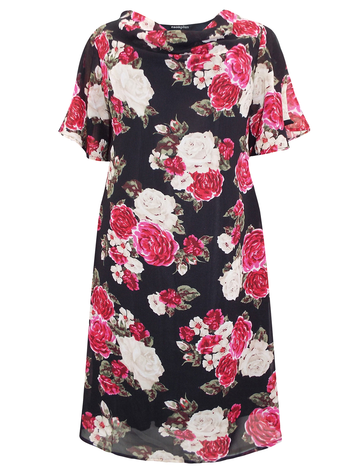 eaonplus BLACK Floral Printed Midi Dress with Belt - Plus Size 18 to 32