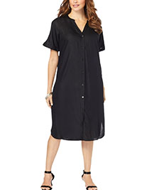 BLACK Button Through Short Sleeve Midi Dress - Plus Size 28 to 30 (US 26W to 28W)