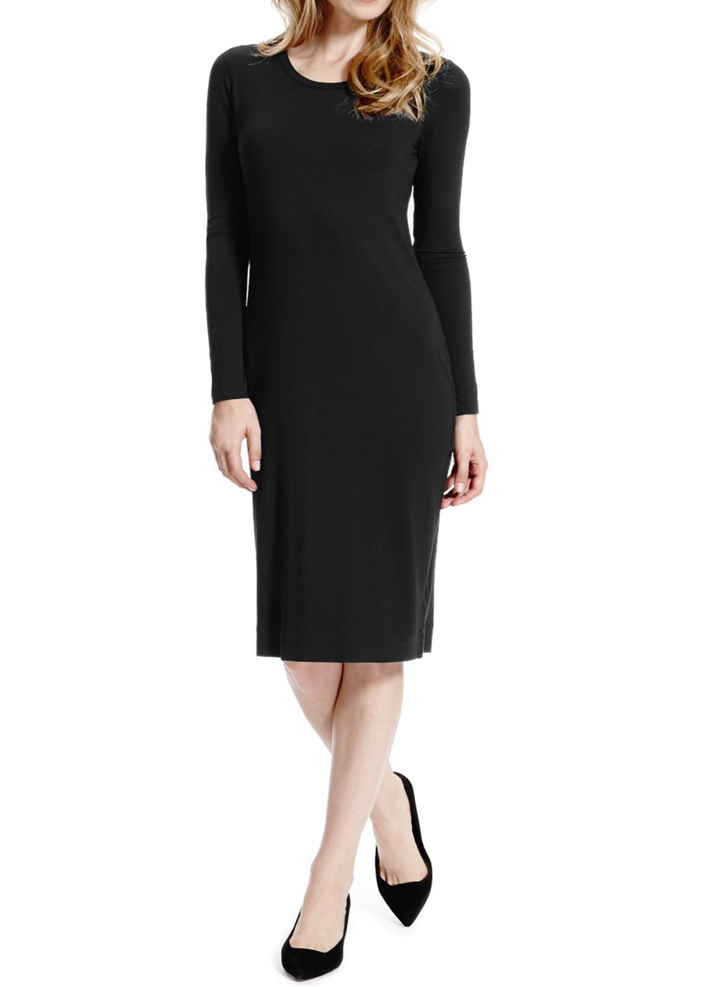 Marks and Spencer - - M&5 BLACK Long Sleeve Bodycon Midi Dress - Size 6 ...