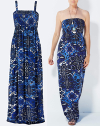 NAVY Tile Print Shirred Back Maxi Dress - Plus Size 16