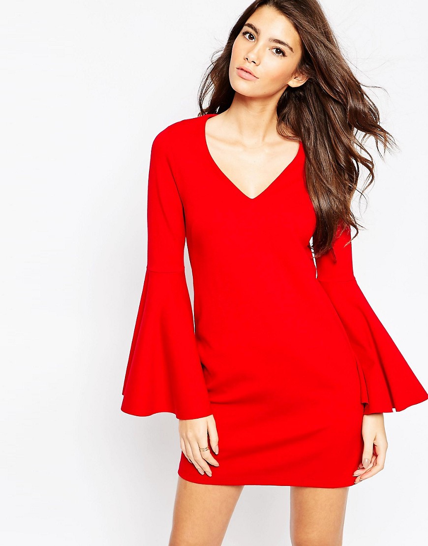 ASOS RED Bell Sleeve 60's Ponte Shift Dress - Size 6 to 18