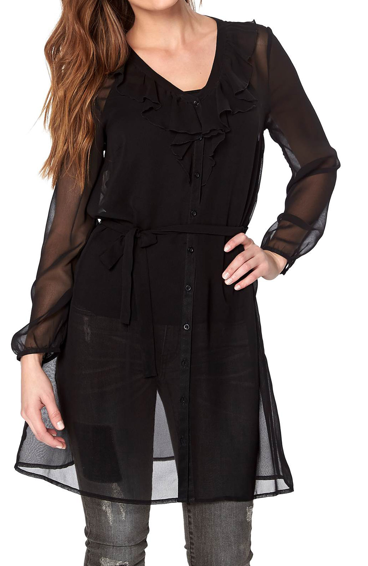 black chiffon shirt dress