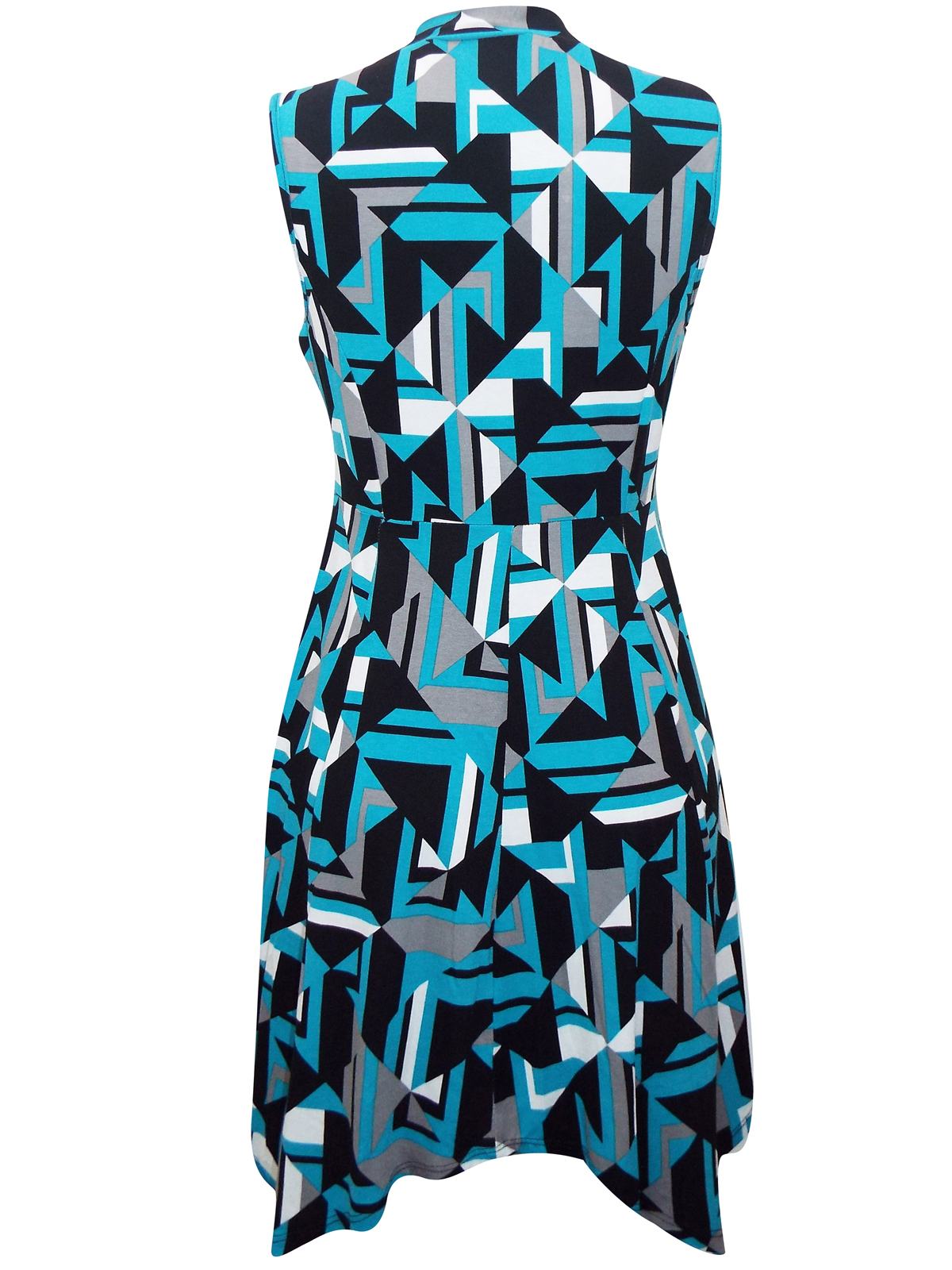 TURQUOISE High Neck Geo Printed Jersey Dress - Size 8 to 22