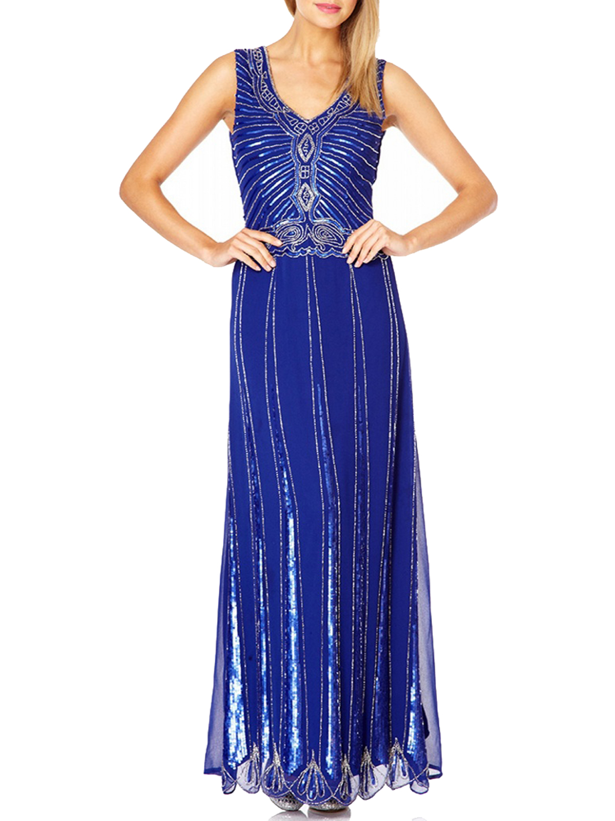 Quiz - - Quiz BLUE Embellished Chiffon Maxi Dress - Size 8 to 18