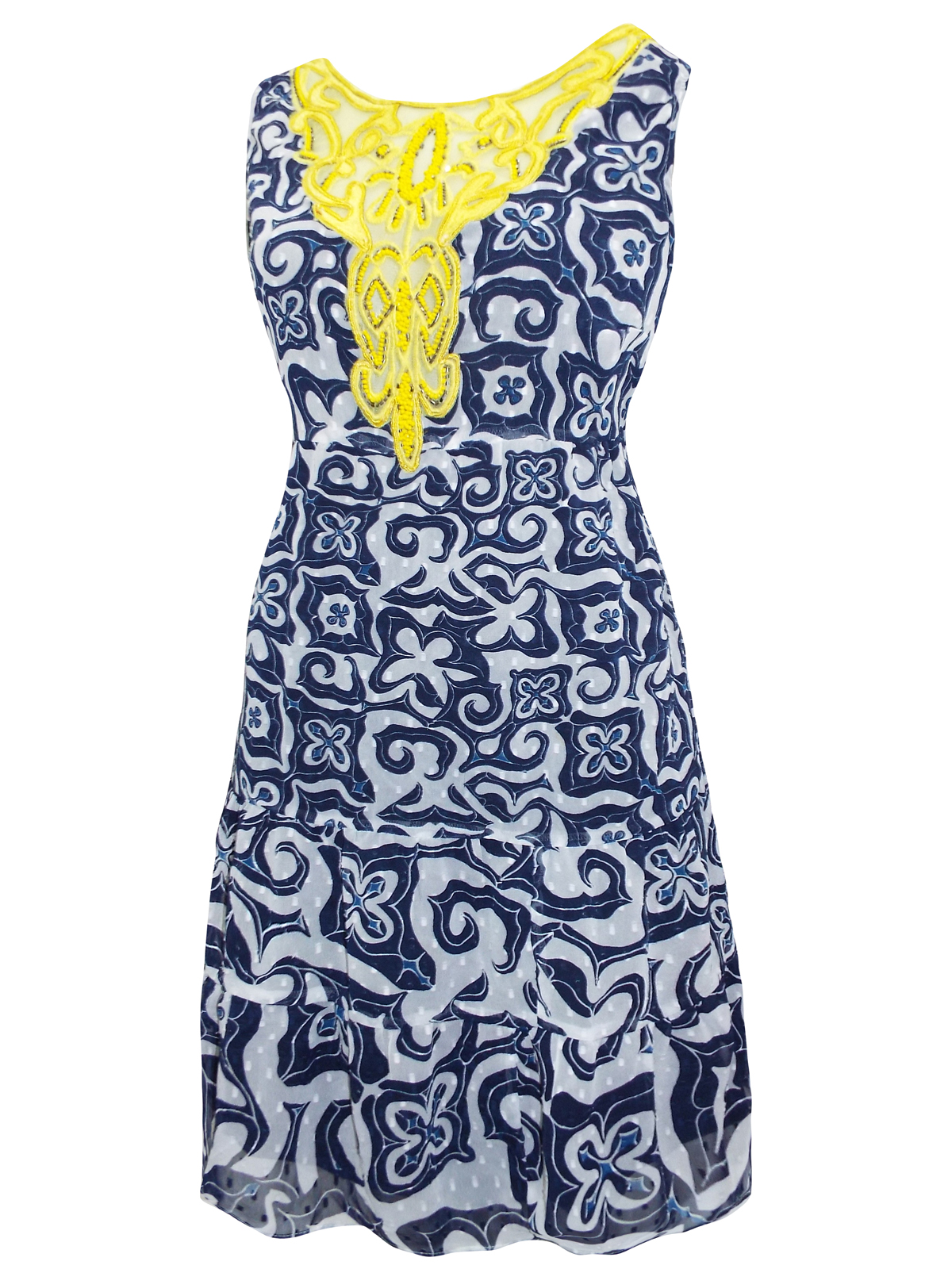 Desigual - - D3sigual Asha NAVY Embellished Lace Panel Printed Dress ...