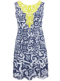 D3sigual Asha NAVY Embellished Lace Panel Printed Dress - Size 8 to 18 (EU 36 to 46)