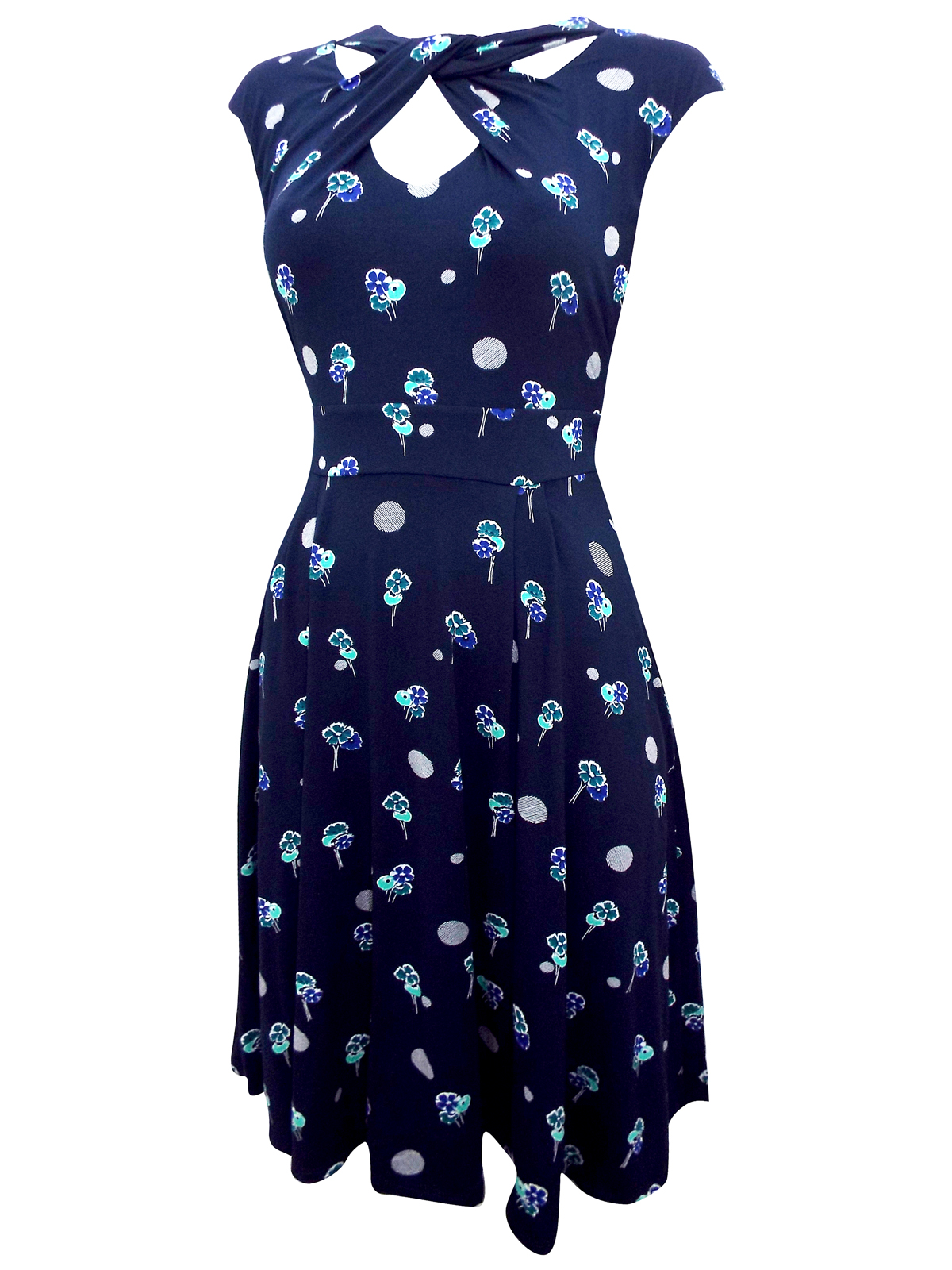 M&Co - - M&C0 BLUE Twist Front Printed Tea Dress - Size 12