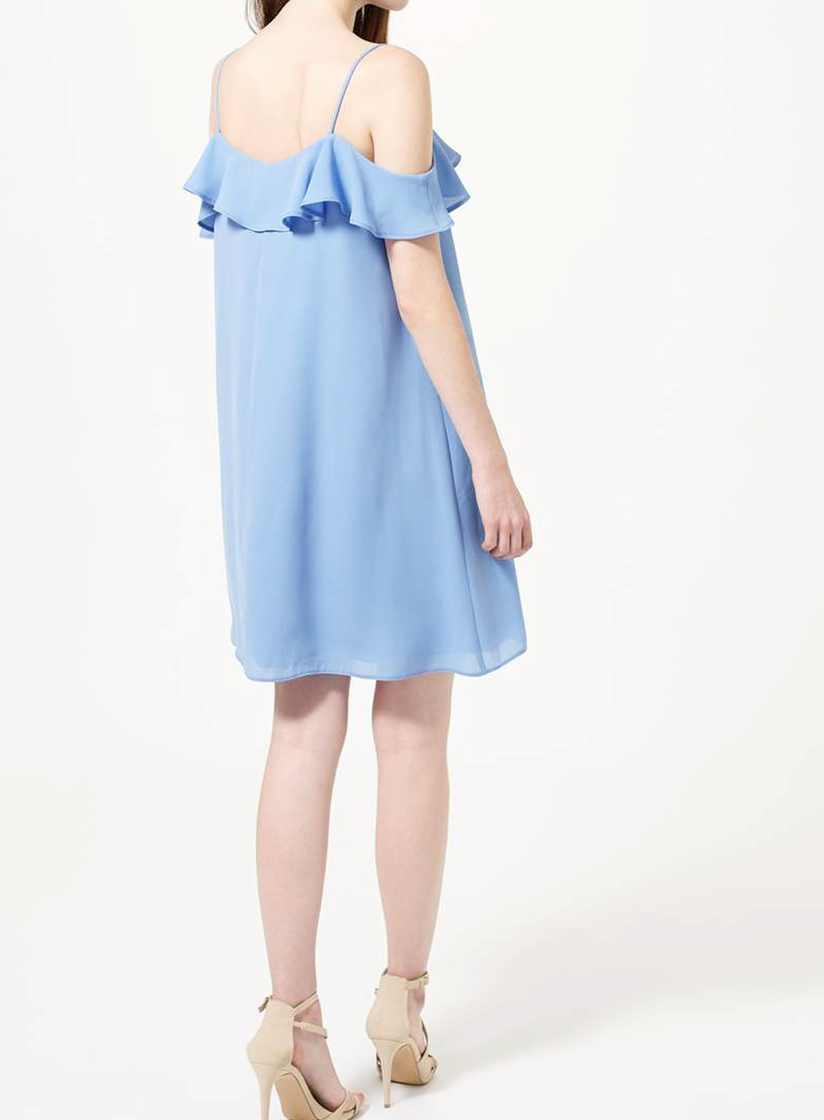 Miss Selfridge - - M1ss S3lfridge BLUE Cold Shoulder Frill Dress - Size ...