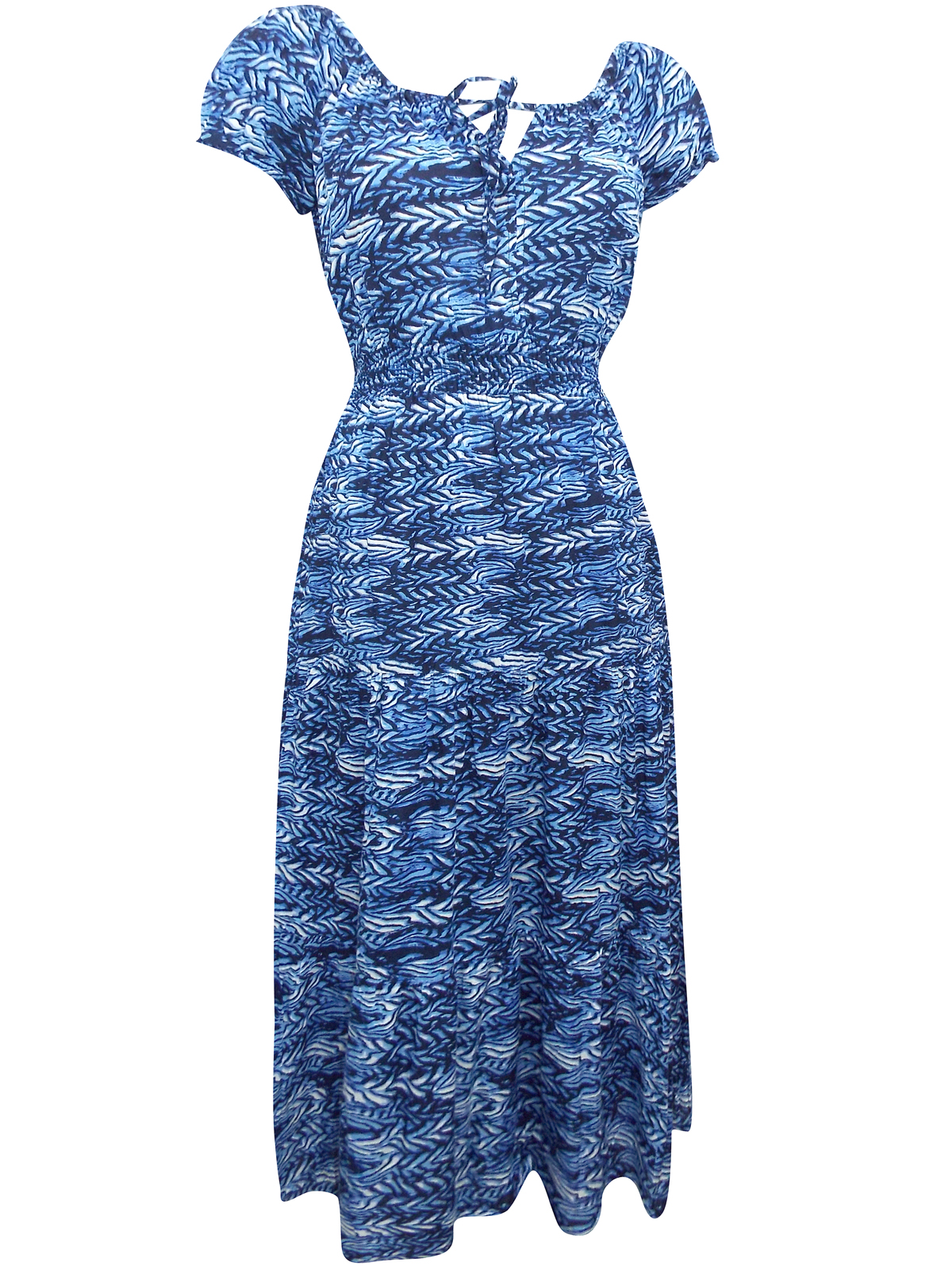 Arista - - Arista BLUE Cap Sleeve Smocked Waist Dress - Size 10 to 20