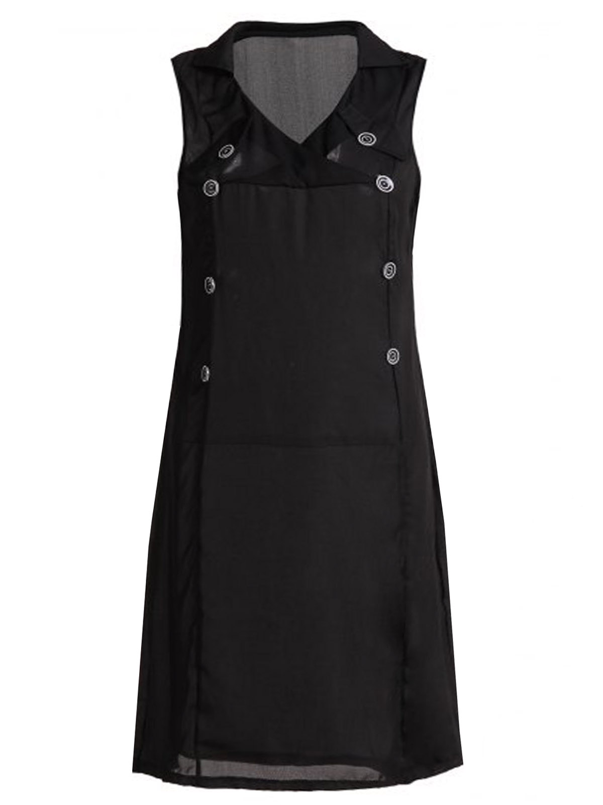 BLACK Double Breasted Collared Shift Dress - Size 36 to 42