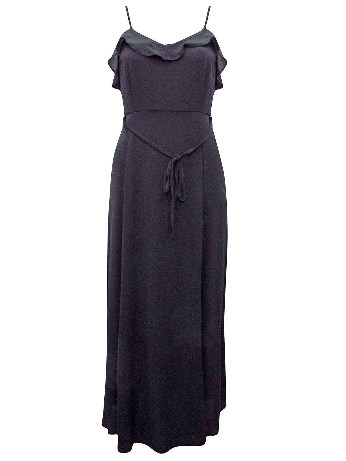 N3wLook BLACK Side Split Belted Crepe Maxi Dress - Size 6 to 18