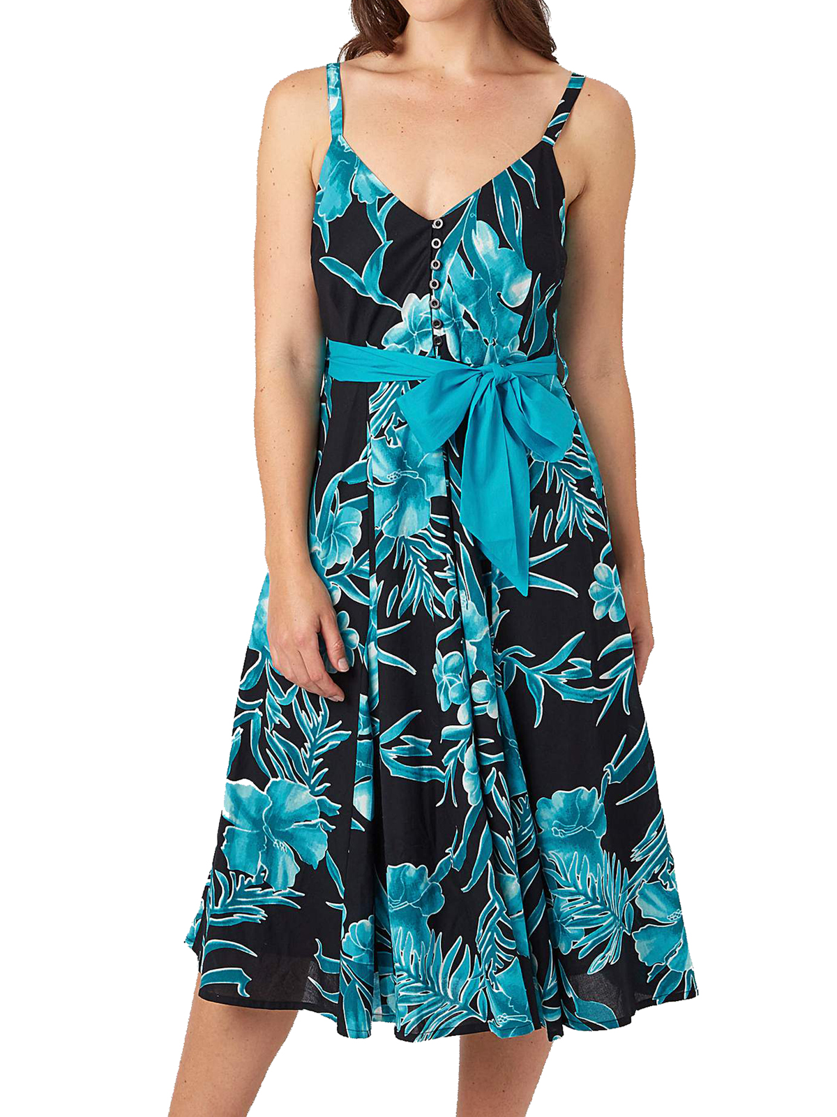 Joe Browns - - BLACK Teal Print Garden Party 50's Style Dress - Plus ...