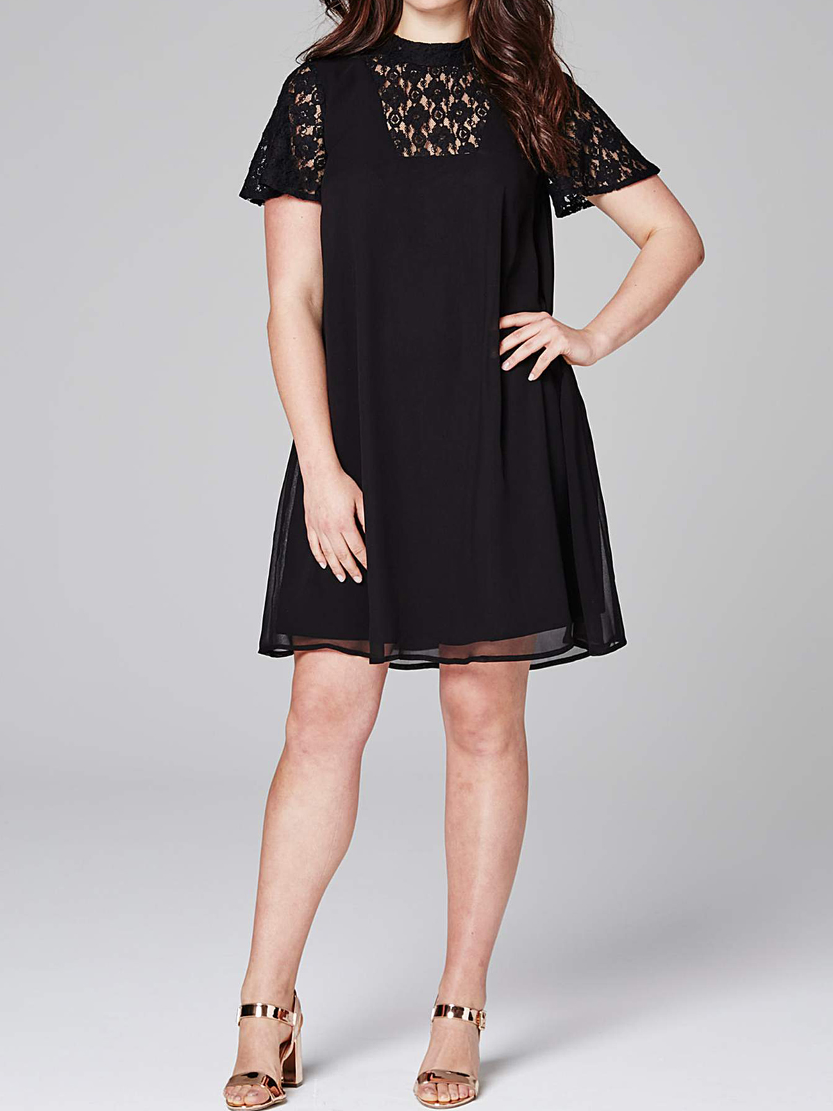 Capsule - - Capsule BLACK High Neck Lace Insert Swing Dress - Size 10 to 22