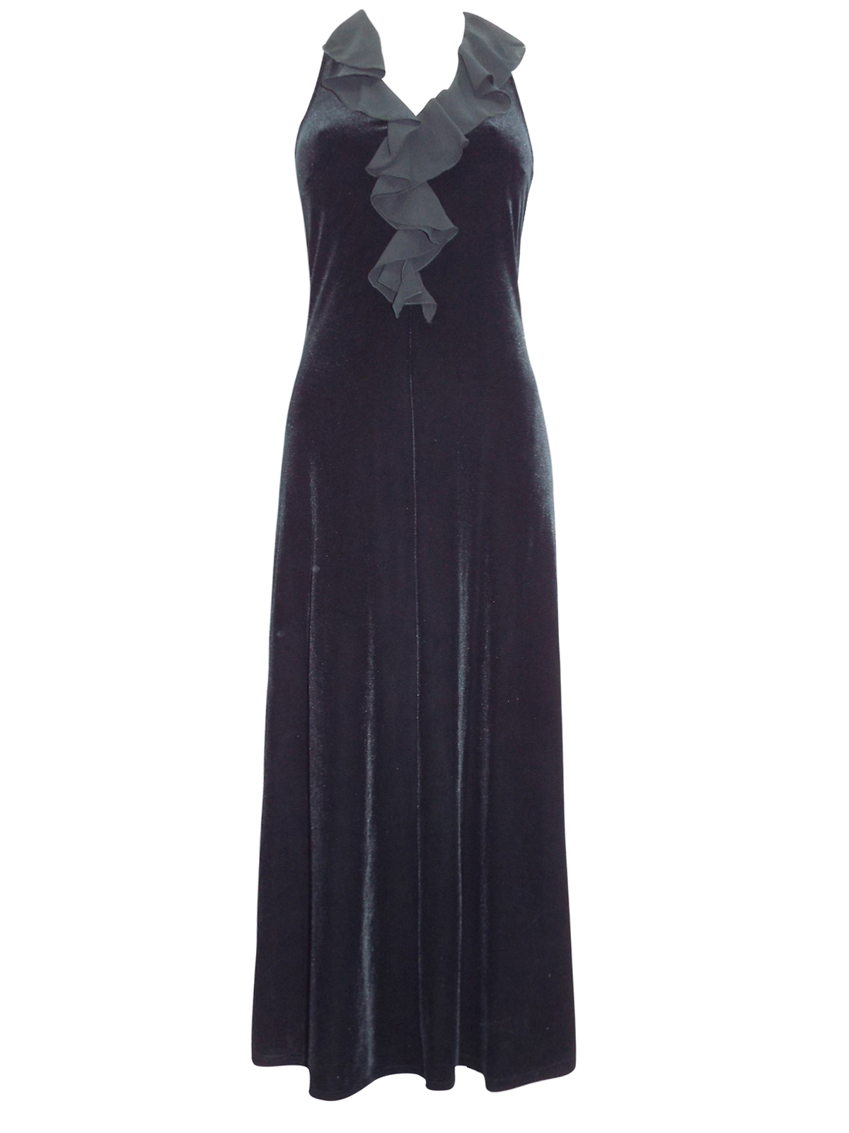 Karida - - Karida BLACK Frill Trim Velvet Maxi Dress - Size 10 to 18