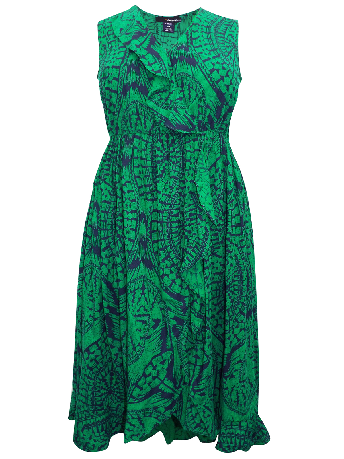 Denim 24/7 - - Denim 24/7 GREEN Wrap Front Printed Frill Dress - Plus ...