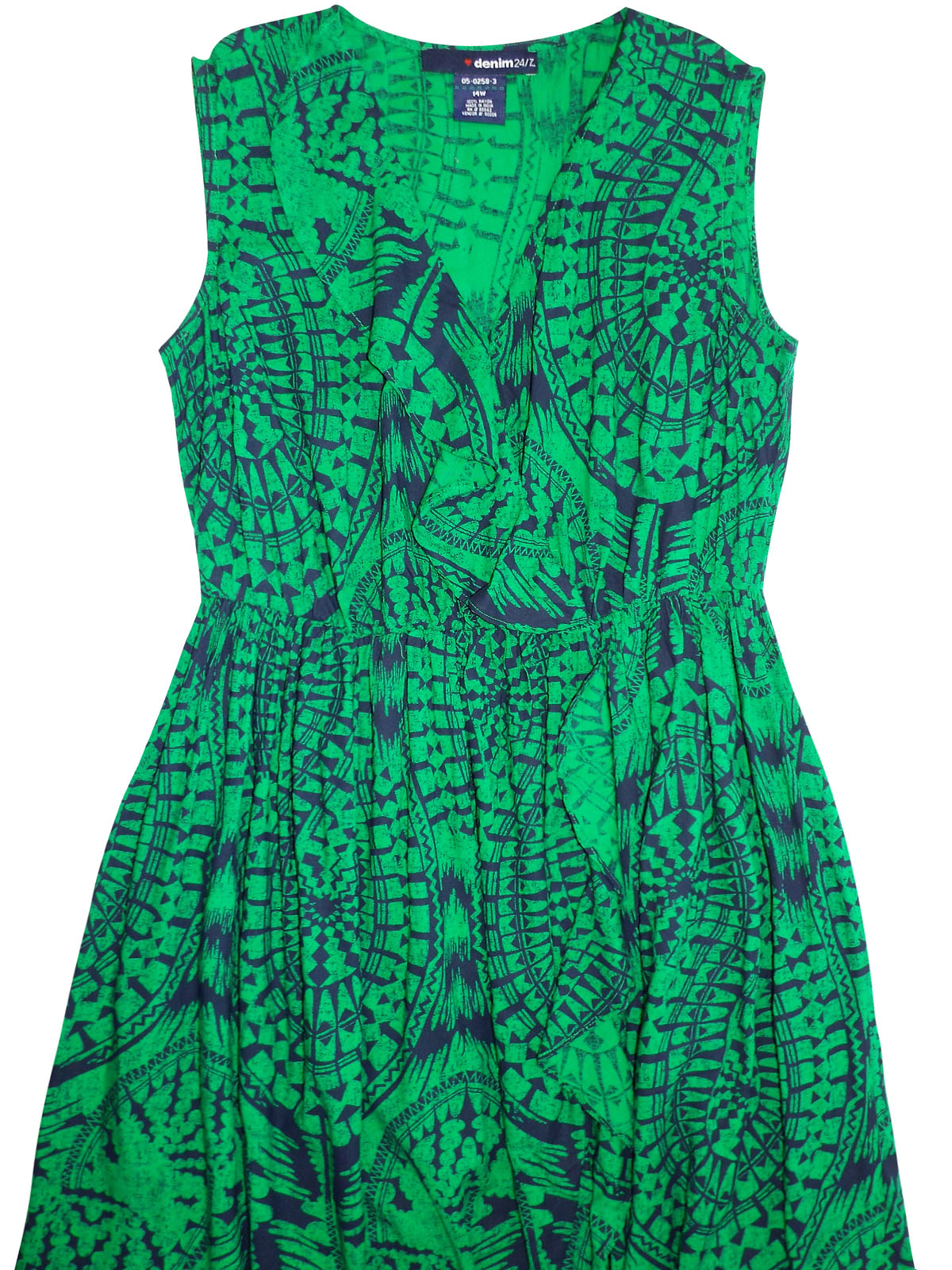 Denim 24/7 - - Denim 24/7 GREEN Wrap Front Printed Frill Dress - Plus ...