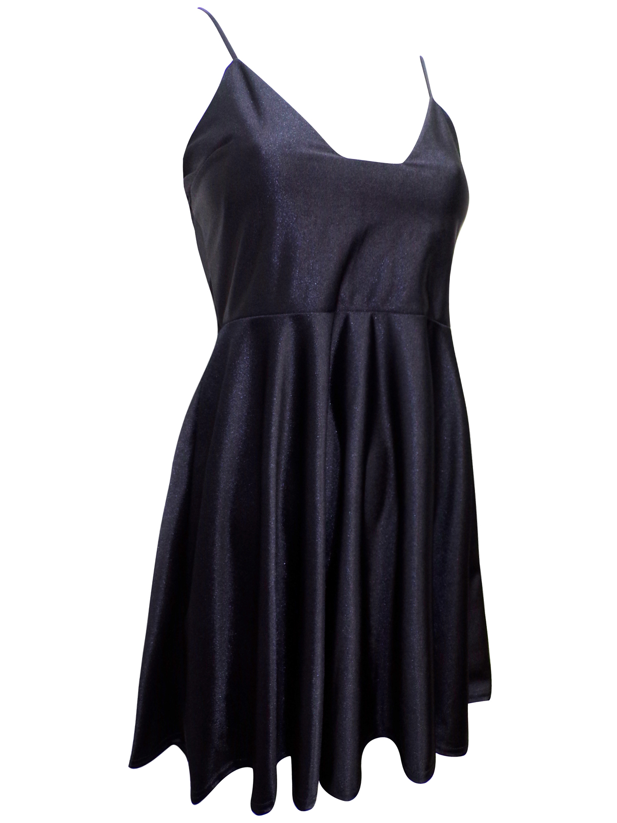 BOOHOO - - B00H00 BLACK Strappy Satin Babydoll Dress - Size 10 to 14