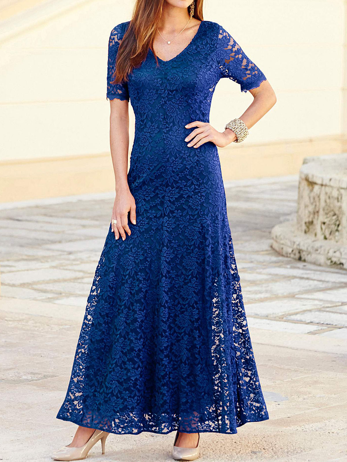 Joanna Hope - - Joanna Hope COBALT-BLUE Floral Lace Maxi Dress