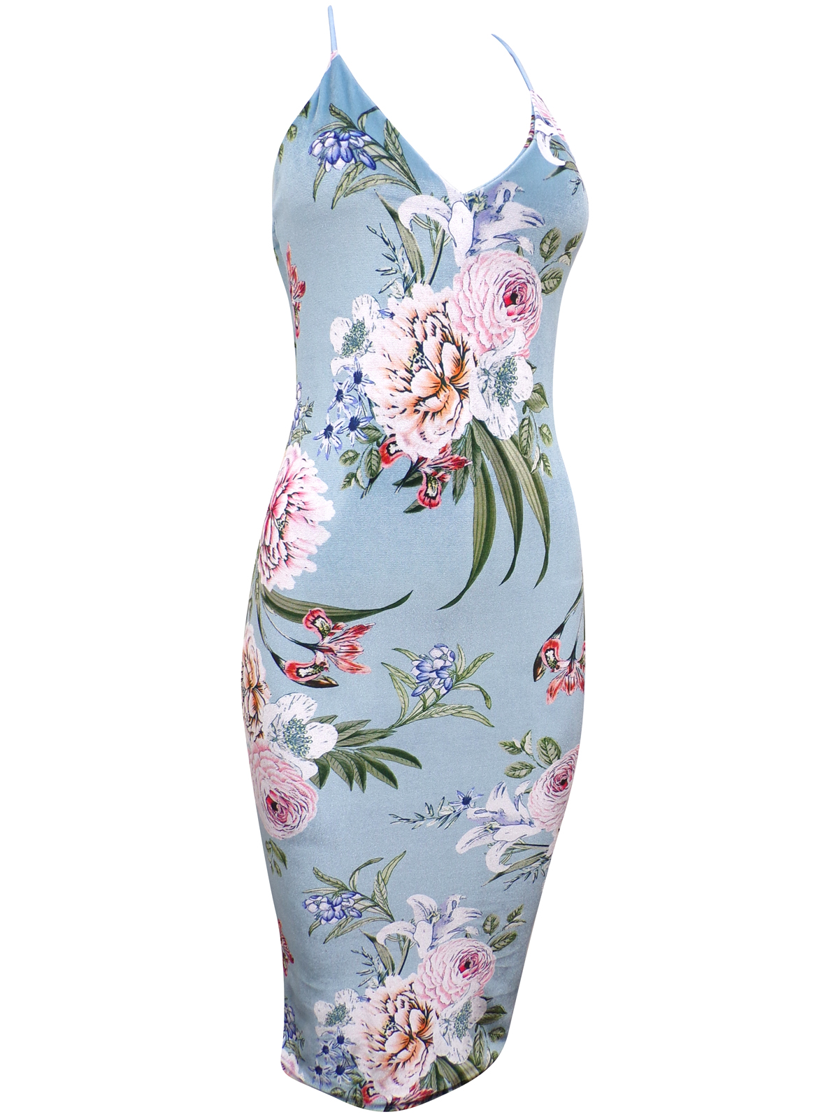 BOOHOO - - B00H00 BLUE Oriental Floral Print Bodycon Dress - Size 8 to 14