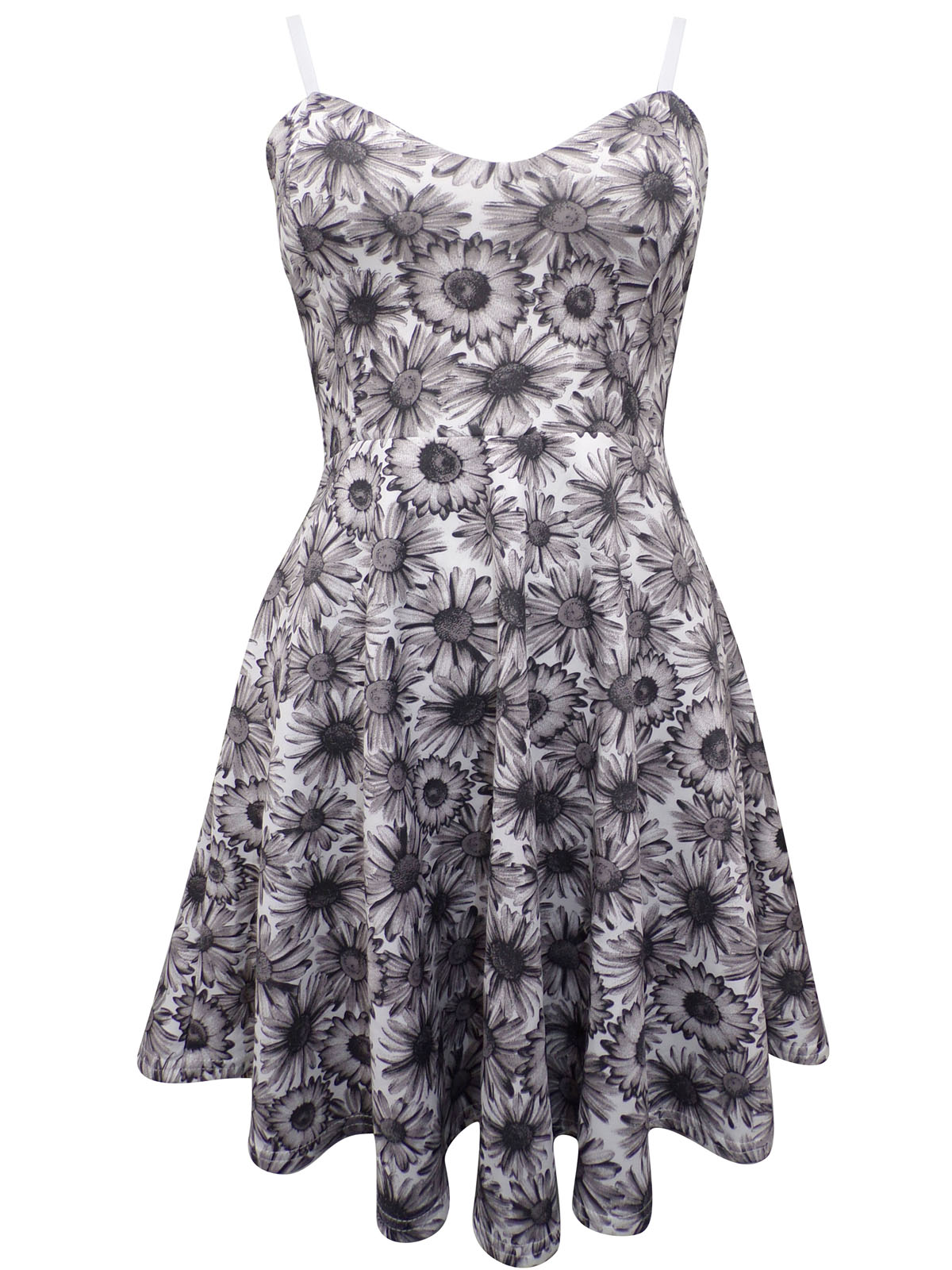 BLACK Daisy Print Strappy Skater Dress - Size 8 to 12