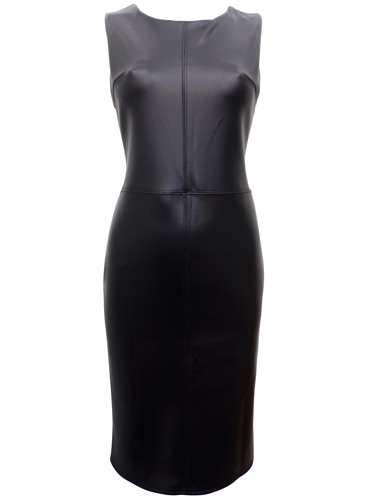 BLACK Faux Leather Panelled Shift Dress - Size 8 to 14