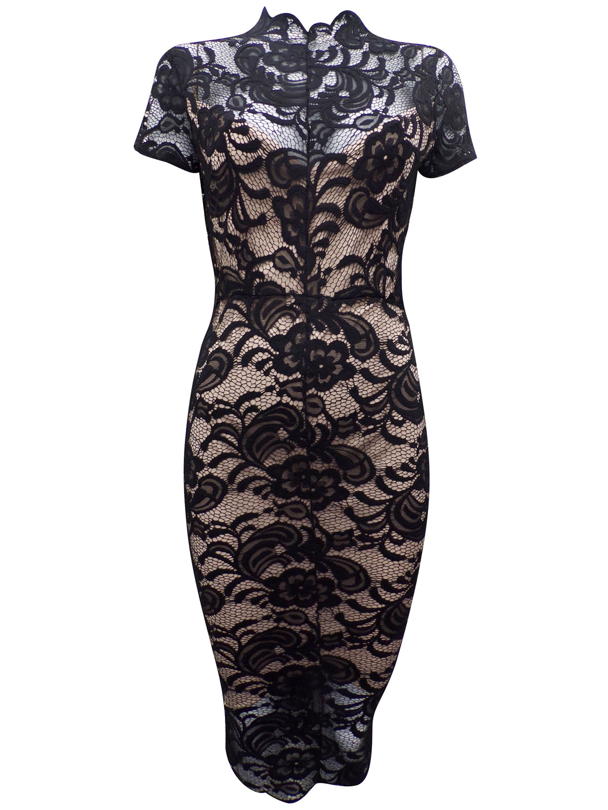 BOOHOO - - B00H00 BLACK High Neck Lace Midi Dress - Size 8 to 14