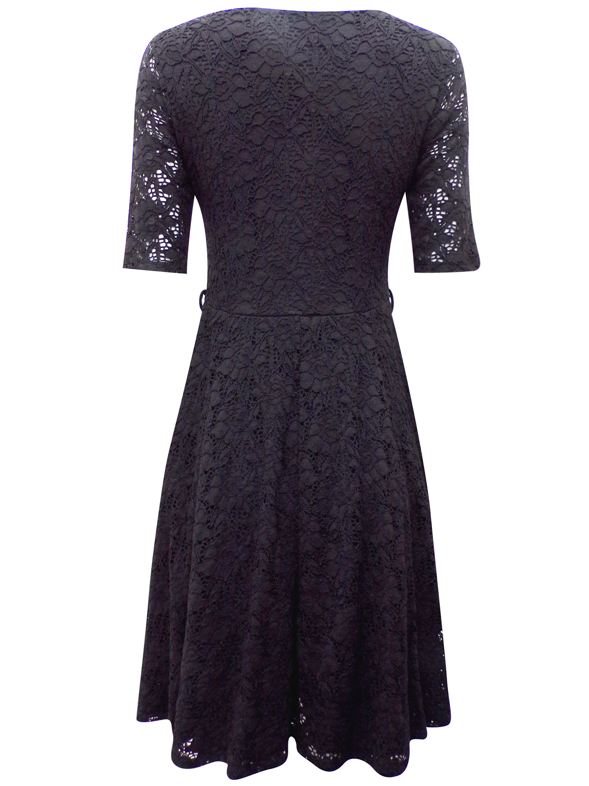 //text.. - - BLACK Floral Lace Fit & Flare Dress - Size 12 to 18