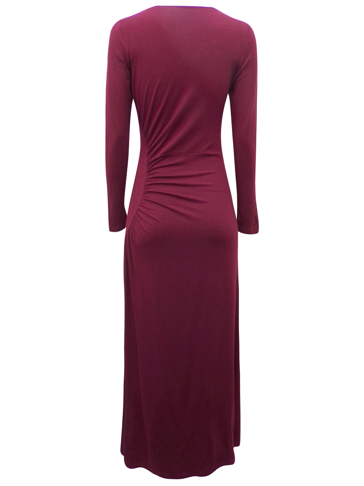Pure Collection - - Pure BURGUNDY Ruched Side Long Sleeve Maxi Dress ...