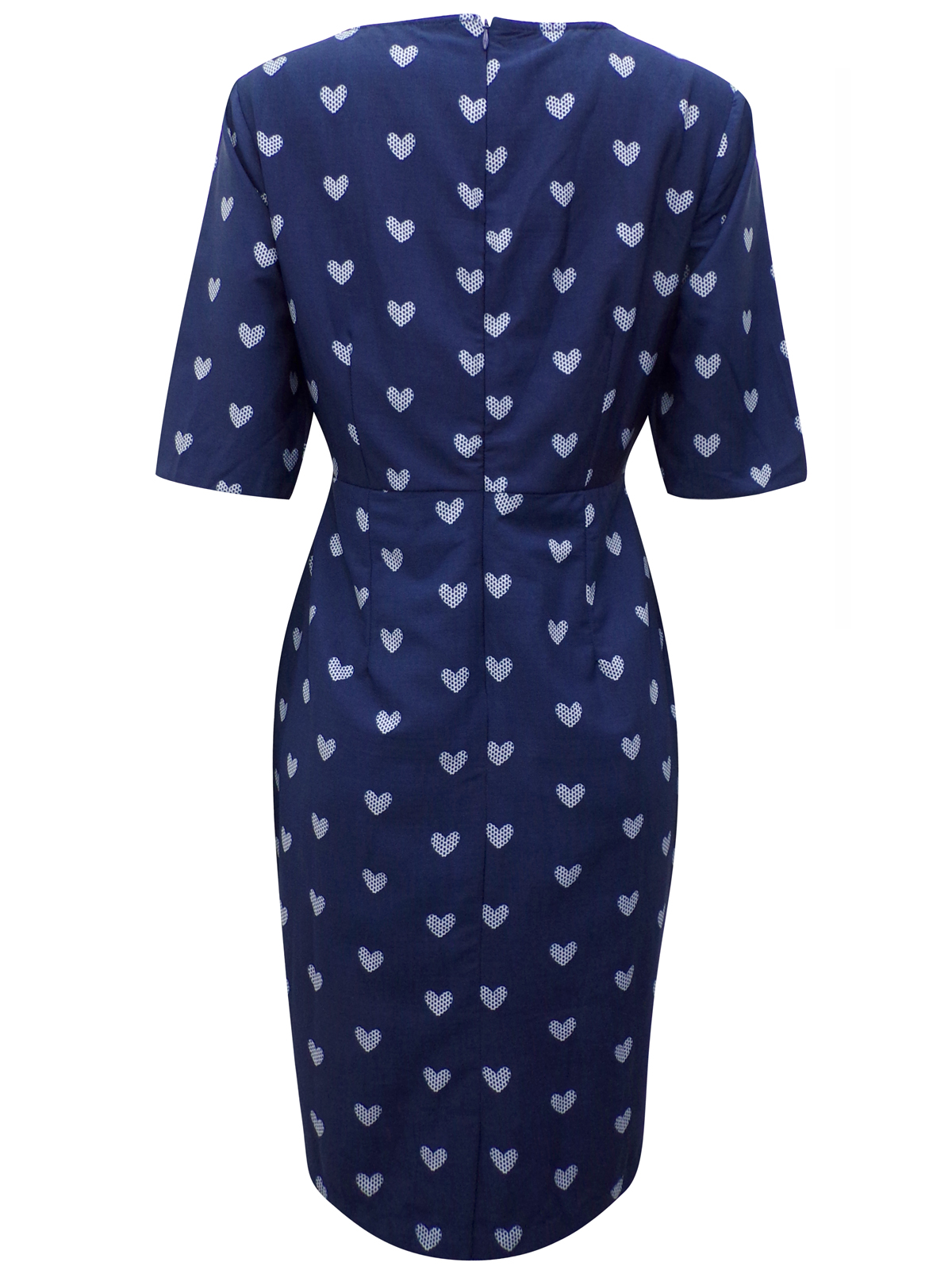 Sugarhill - - Sugarhill NAVY Heart Print Half Sleeve Shift Dress - Size ...