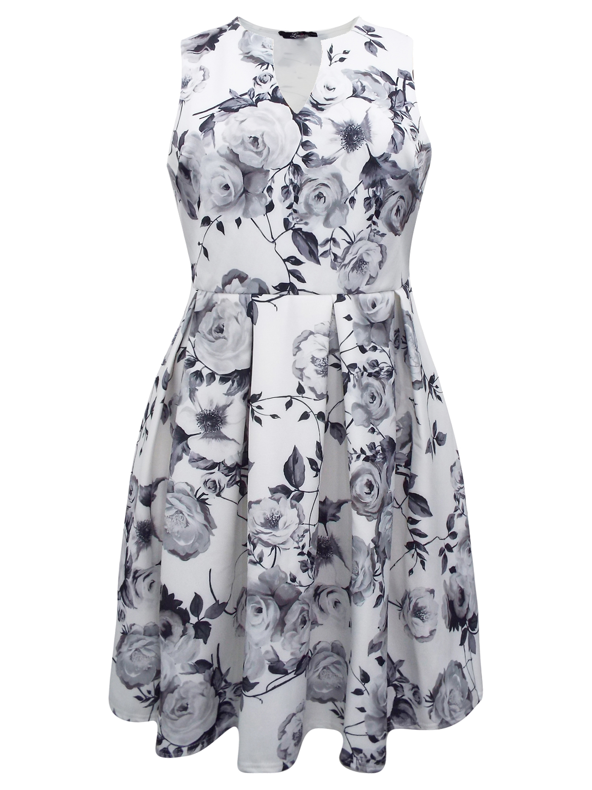 CURVE - - Yours WHITE Floral Print Fit & Flare Dress - Plus Size 16 to ...