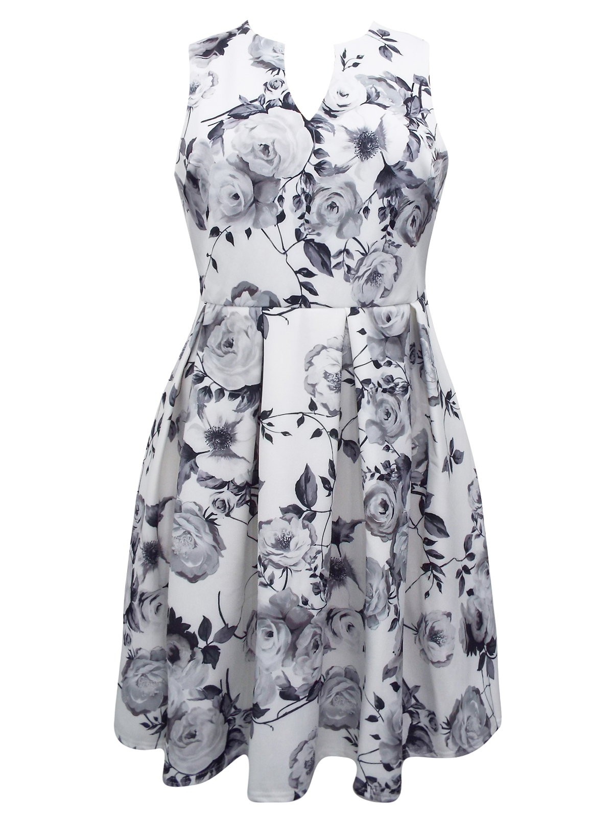 CURVE - - Yours WHITE Floral Print Fit & Flare Dress - Plus Size 16 to ...