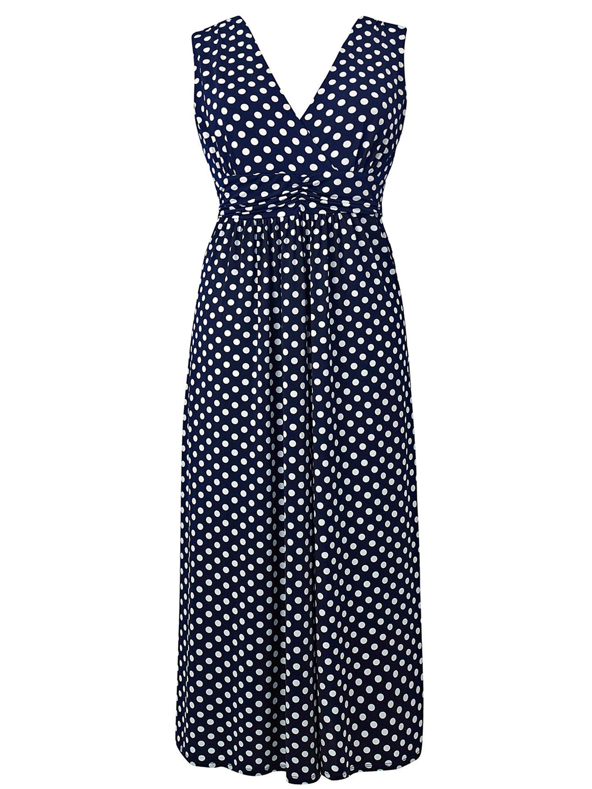 Grace (Made In Britain) - - Grace NAVY Sleeveless Spot Print Maxi Dress ...