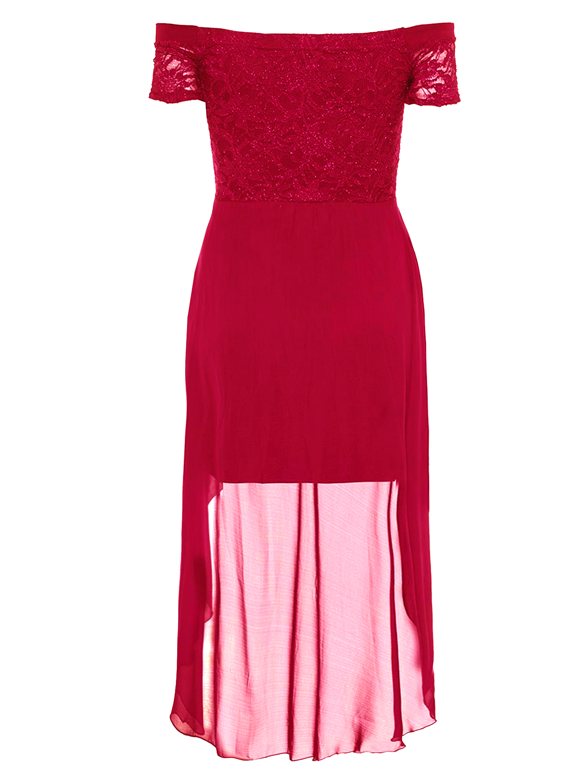 Quiz - - Quiz BERRY RED Curve Glitter Lace Bodice Extreme Hem Dress ...