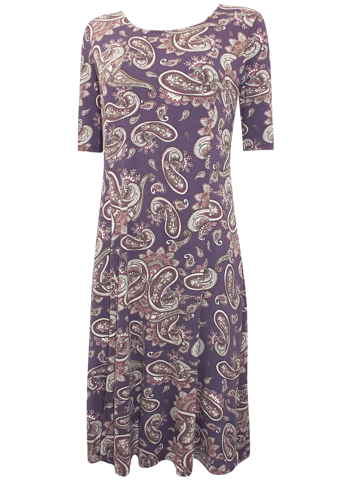 First Avenue DARK-PURPLE Paisley Print Half Sleeve Swing Dress - Size ...