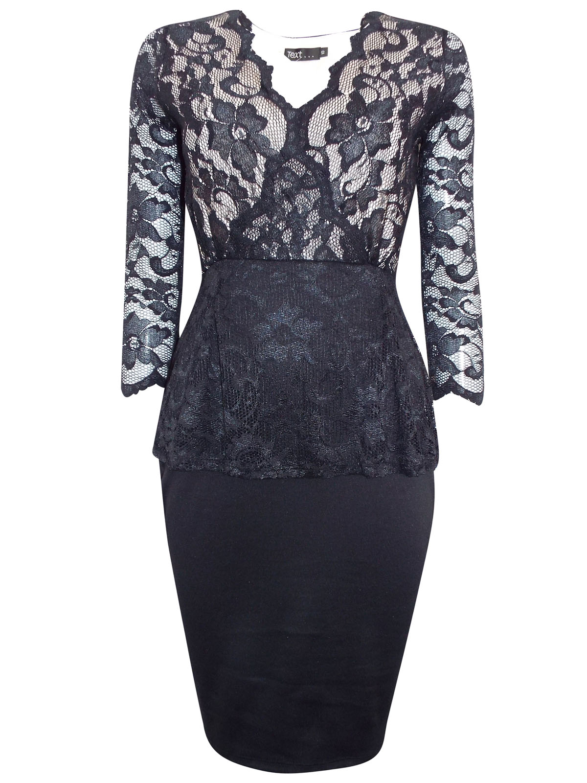 //text.. - - BLACK Floral Lace 3/4 Sleeve Shift Dress - Size 10 to 20