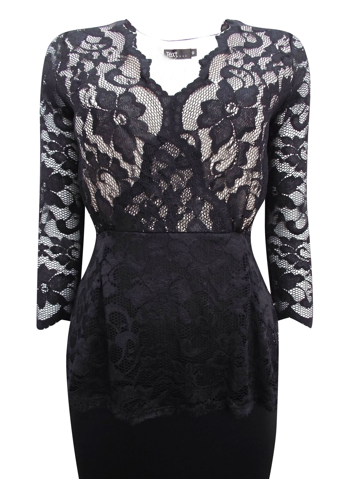 //text.. - - BLACK Floral Lace 3/4 Sleeve Shift Dress - Size 10 to 20