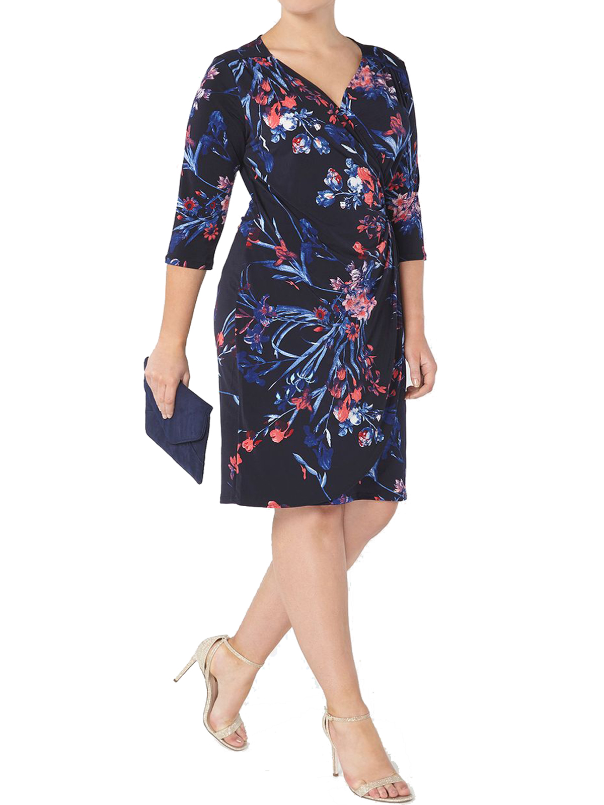 Grace (Made In Britain) - - Grace BLUE Floral Print Wrap Midi Dress ...