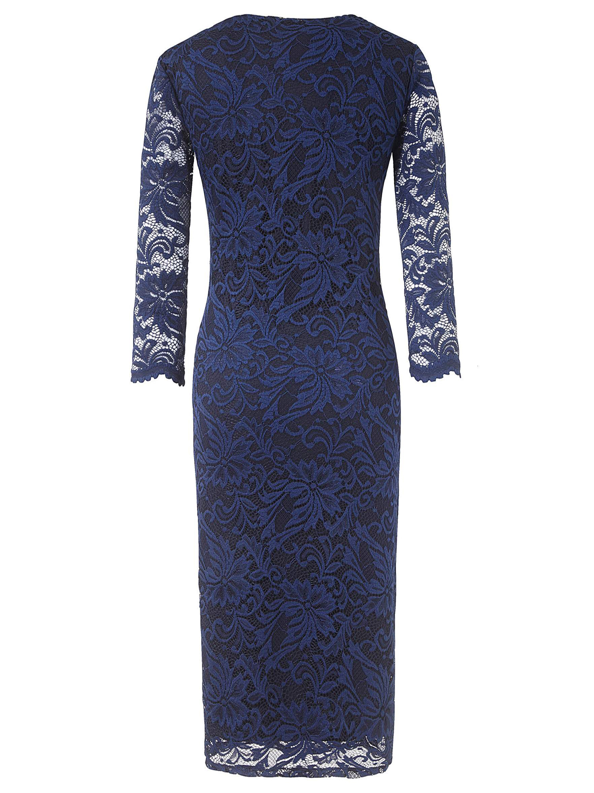 Grace (Made In Britain) - - Grace NAVY 3/4 Sleeve Lace Midi Dress ...