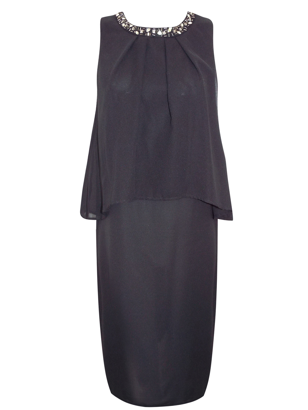 Zuri - - Zuri BLACK Jewel Embellished Overlayer Shift Dress - Size 10 to 20