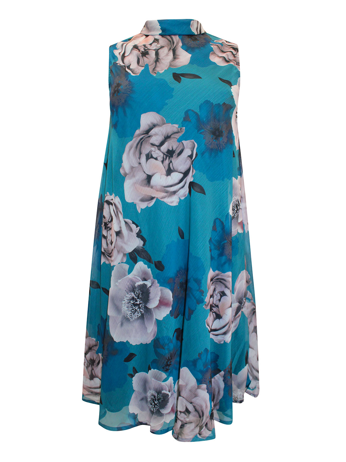 Joanna Hope TEAL Floral Print Swing Dress Plus Size 16