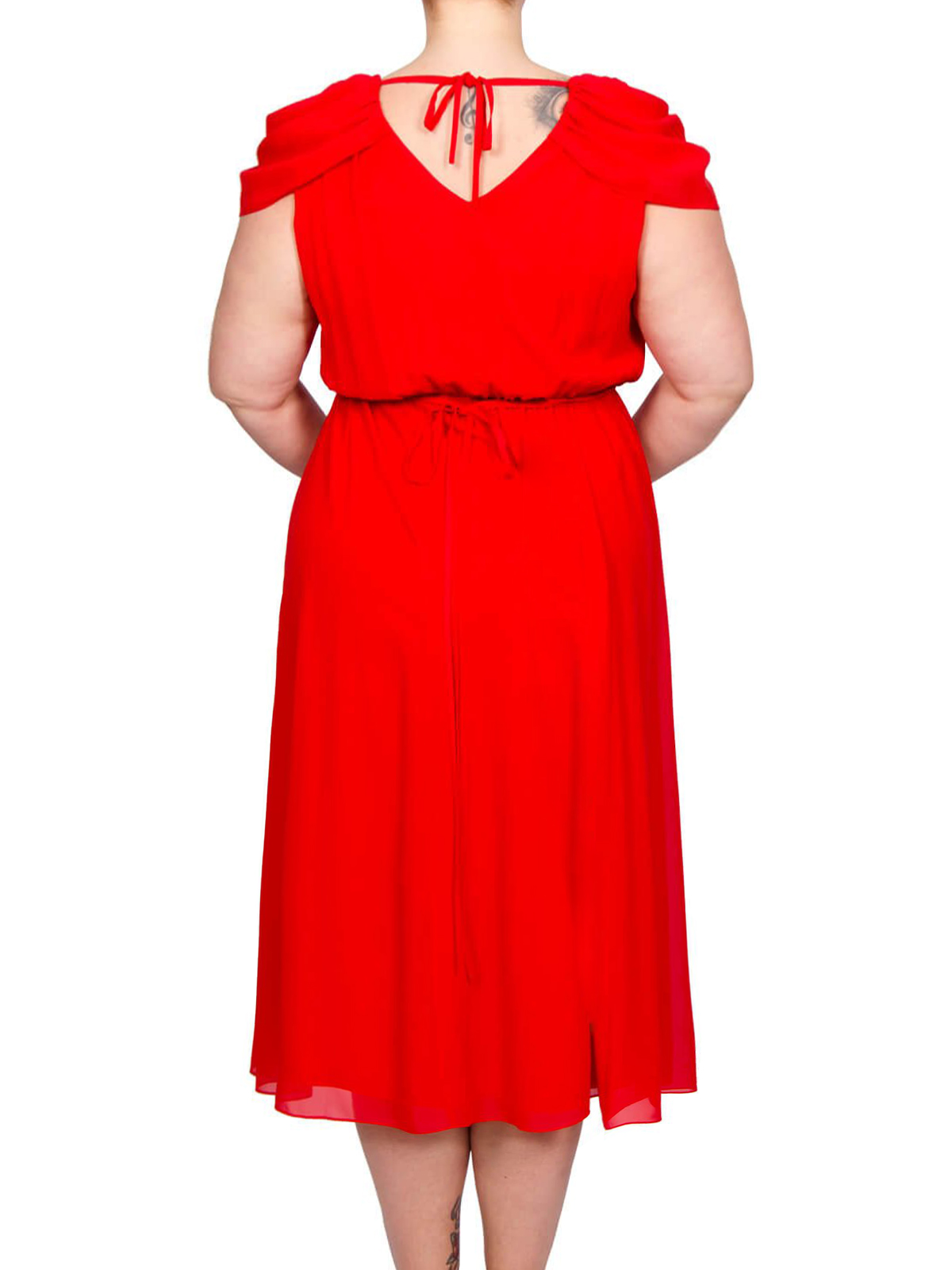 Scarlett & Jo - - Scarlett & Jo RED Chiffon Wrap Shoulder Midi Dress ...