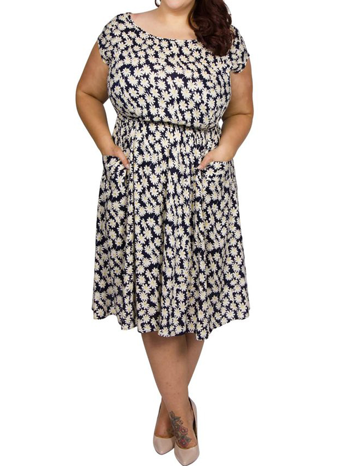 Scarlett & Jo - - Scarlett & Jo NAVY Daisy Print Pocket Dress - Plus ...