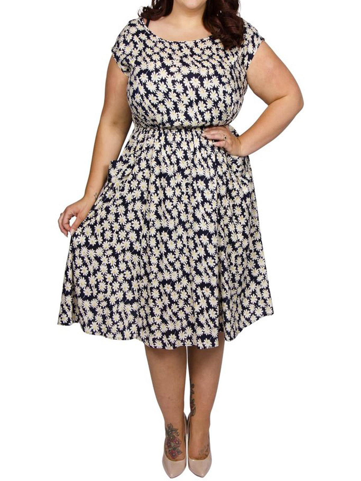 Scarlett & Jo - - Scarlett & Jo NAVY Daisy Print Pocket Dress - Plus ...