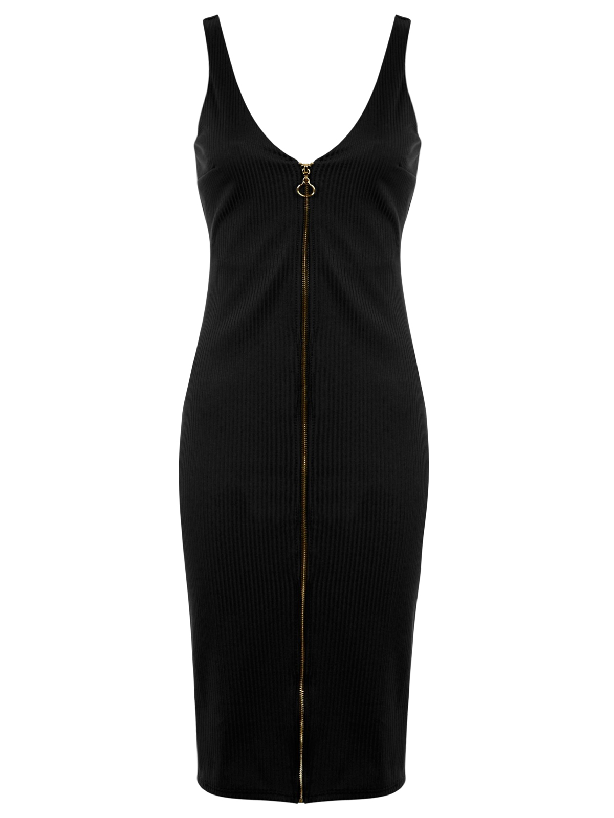 Miss Selfridge - - M1ss S3lfridge BLACK Ribbed Zip Front Dress - Size 8 ...