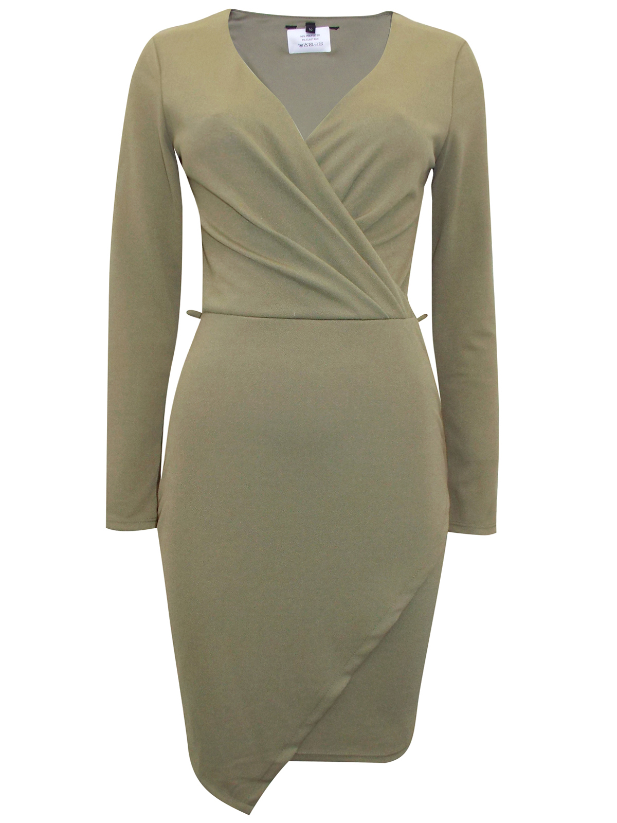 KHAKI Asymmetric Wrap Midi Dress - Size 6 to 14