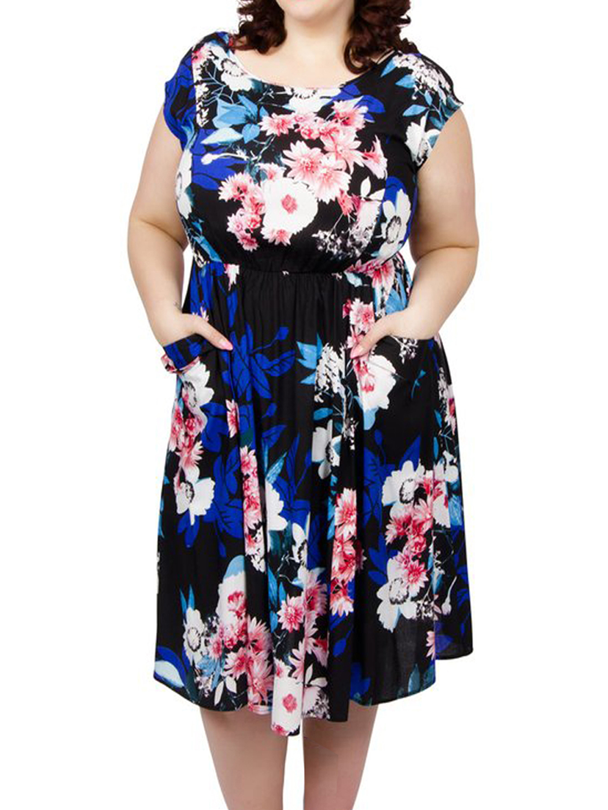 Scarlett & Jo - - Scarlett & Jo BLACK Floral Print Pocket Dress - Plus ...